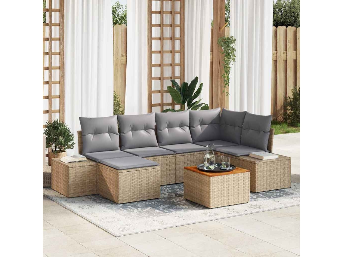 Vidaxl Conjunto De Sofá De Jardim 7 Pcs Bege E Cinzento Claro