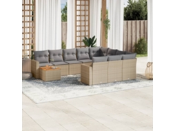 Vidaxl 11 Pcs Conj. Sofás Jardim C/ Almofadões Vime Pe Bege Misturado