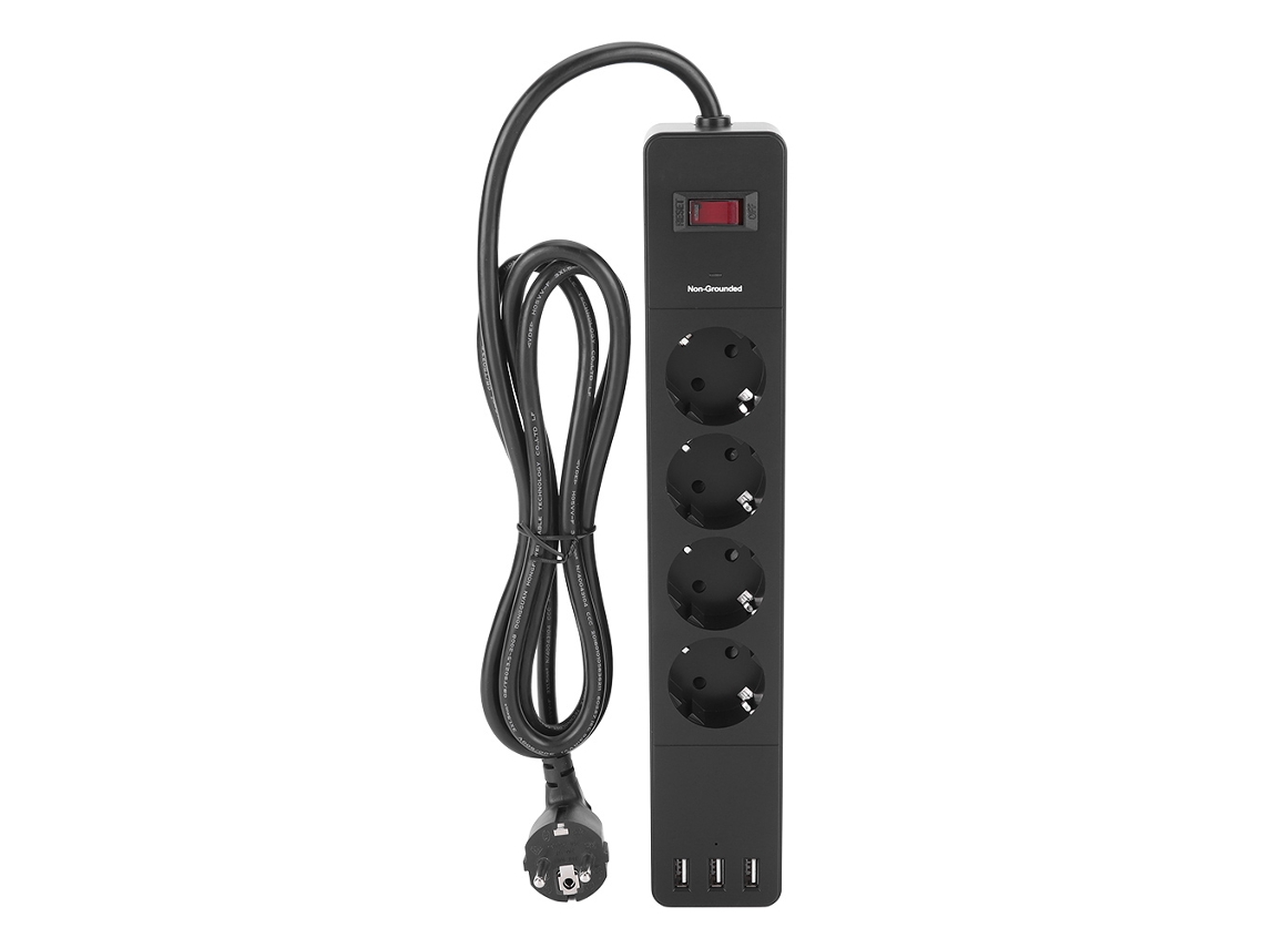 Laxiscreed Extensão De Energia Com 4 Tomadas E 3 Portas Usb, Ideal Para Uso Doméstico, Padrão Ue 250v