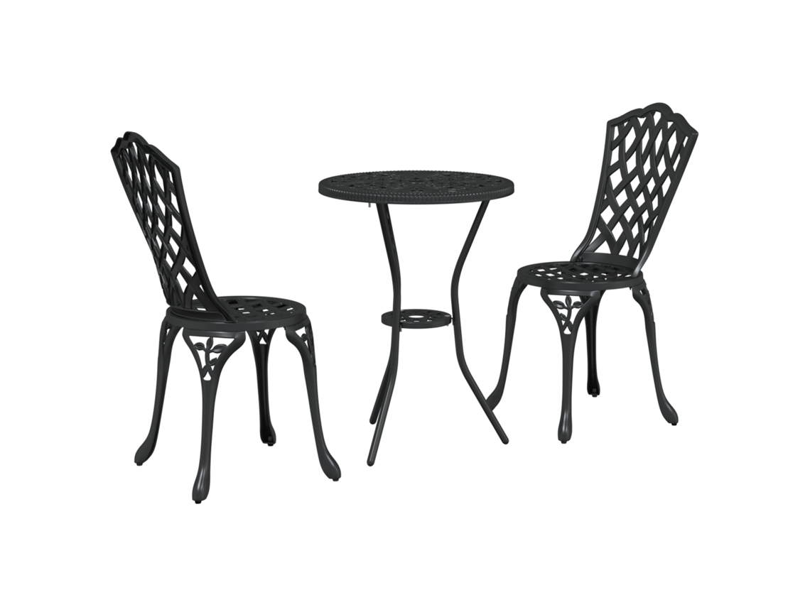 Conjunto 3 Conjunto De Móveis De Jardim Vidaxl Preto Alumínio (53 X 53 X 70,5 Cm)