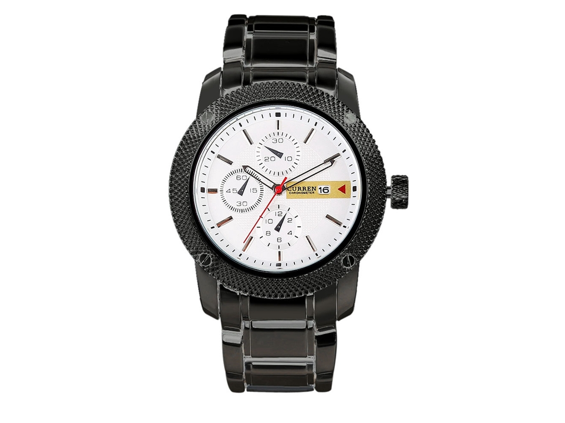 Relógio de Pulso Masculino Curren Quartz Impermeável Casual com Caixa de Liga e Mostrador Branco