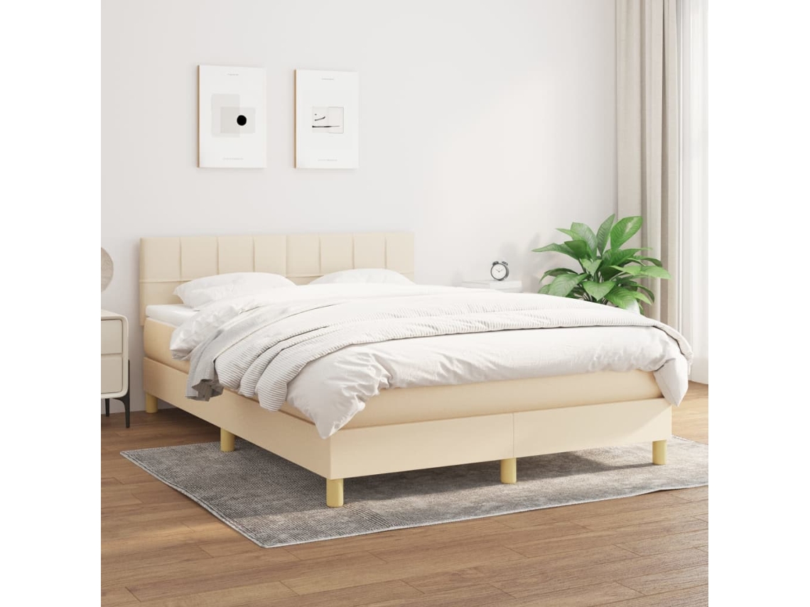 Vidaxl Cama Com Molas/colchão 140x190 Cm Tecido Cor Creme