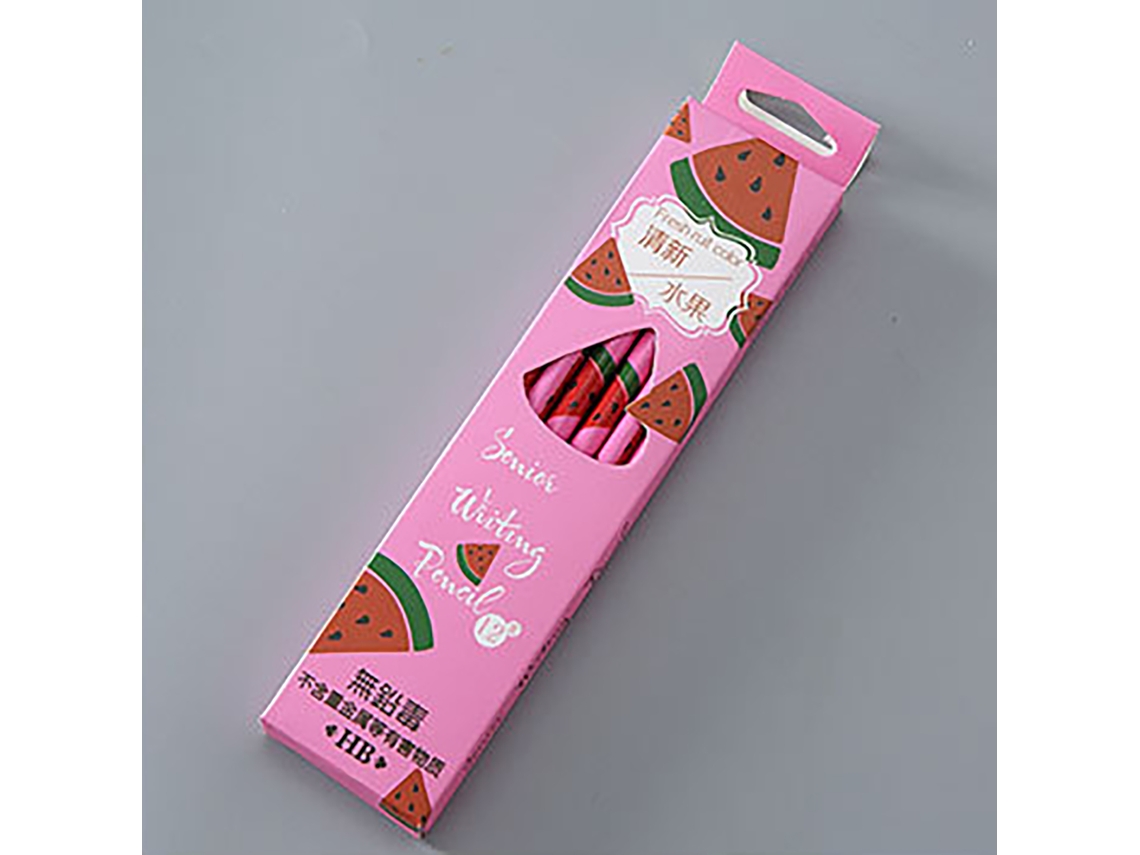 12 Lápices Hb de Madera Compresada Con Patrón de Frutas, Grip Cómodo Y Borrador, Personalizados para Niños, Rosa