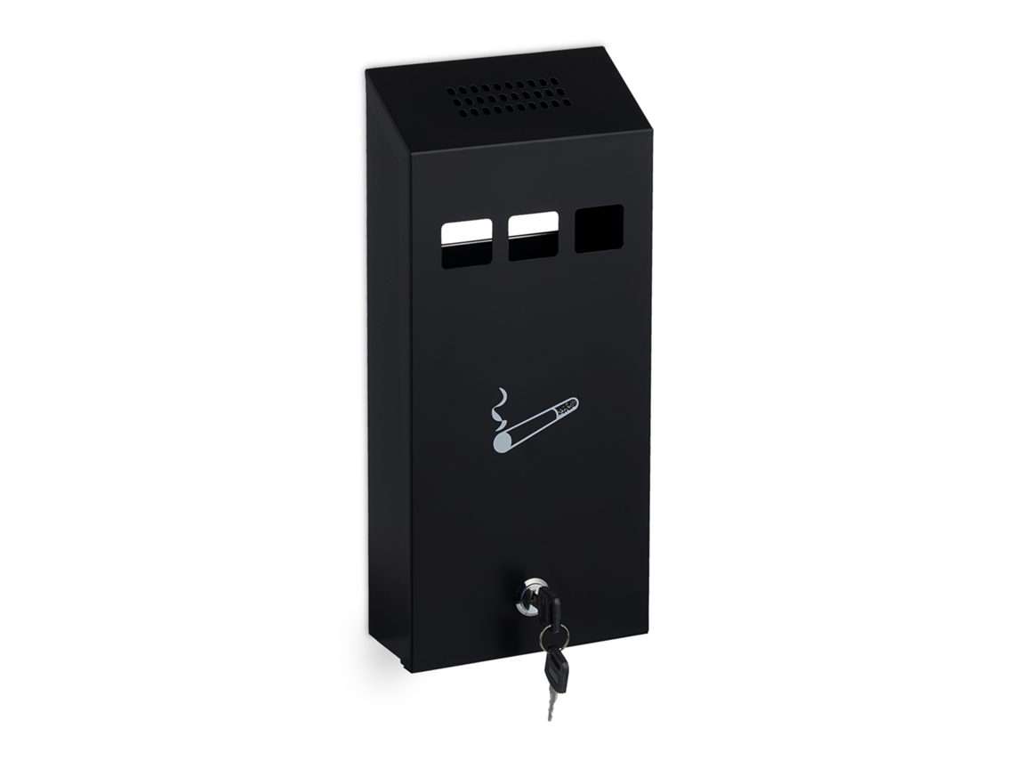 Cinzeiro De Parede Relaxdays Para Exterior, Com Fecho, Metal, Montável Na Parede, Hbt: 32,5 X 15 X 6 Cm, Preto