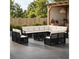 Vidaxl Conjunto De Sofá De Jardim 13 Unid. Preto E Branco Creme