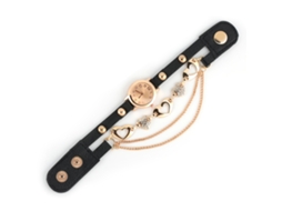 Relógio Pulseira Feminino Quartzo Liga com Strass Coração e Painel Redondo Preto