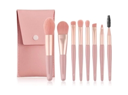 Conjunto de 8 Pincéis de Maquiagem para Olhos e Lábios em Rosa de Qualidade Superior