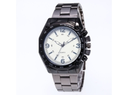 Relógio de pulso masculino elegante com pulseira de aço, caixa redonda, mostrador analógico e movimento de quartzo.