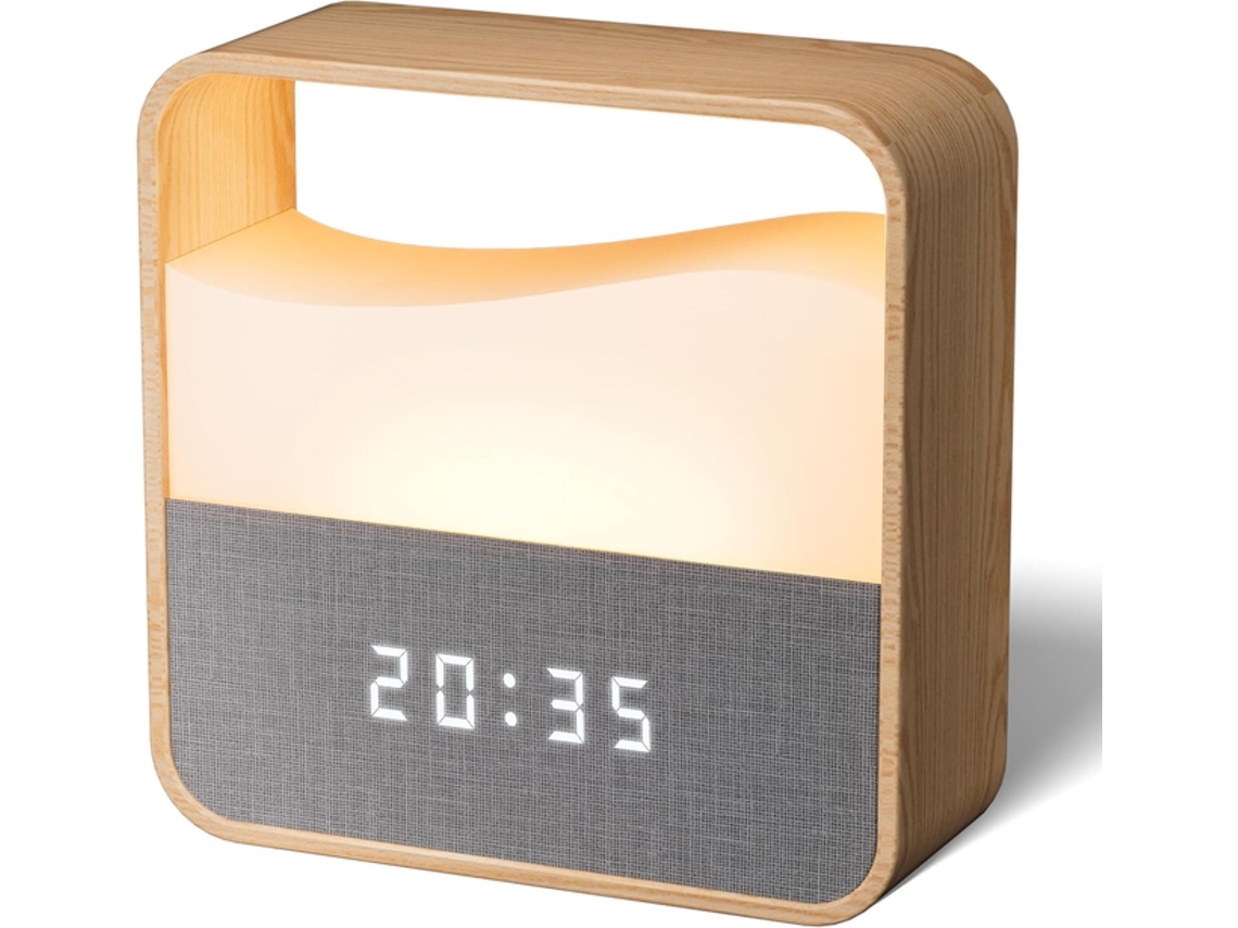 Despertador Digital – Luz Noturna Efeito Madeira – Relógio Led Cabeceira – Quarto – Pc – Castanho