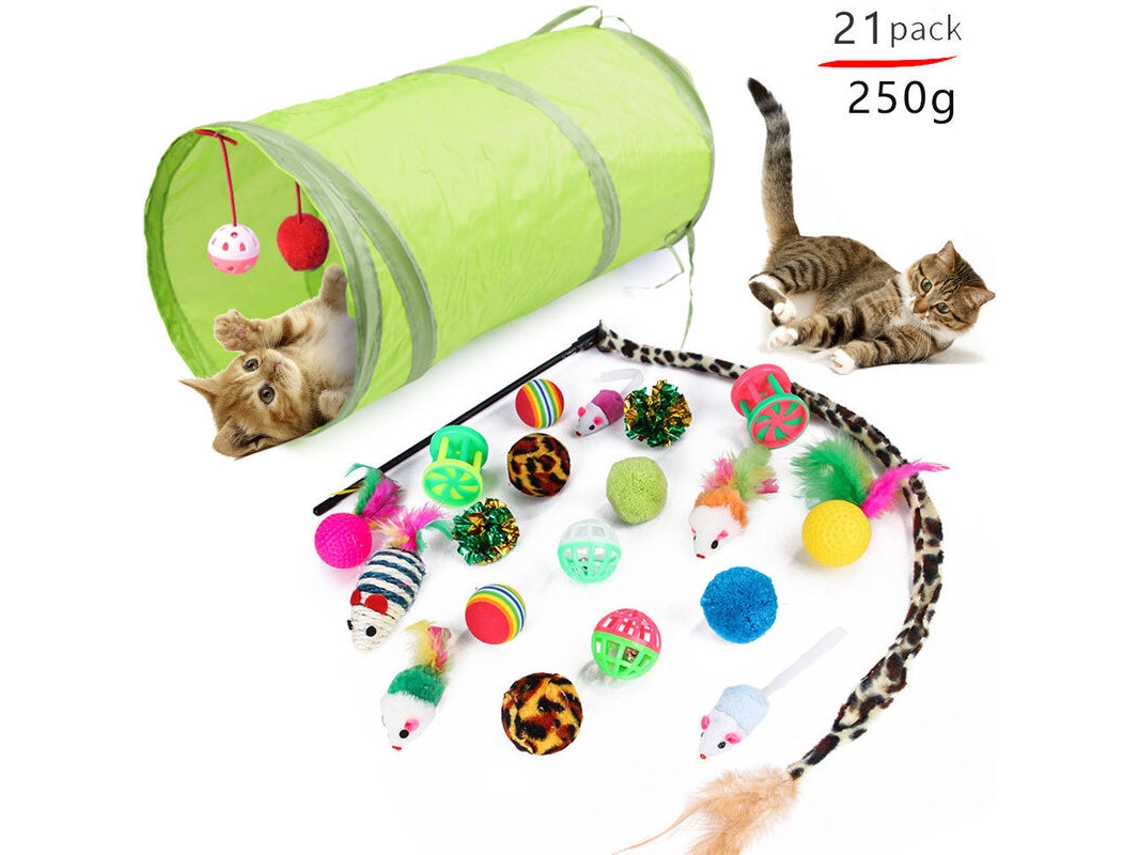 Conjunto De 21 Peça Para Brincar Com Gato Brinquedo Túnel Pet Bola Acessório