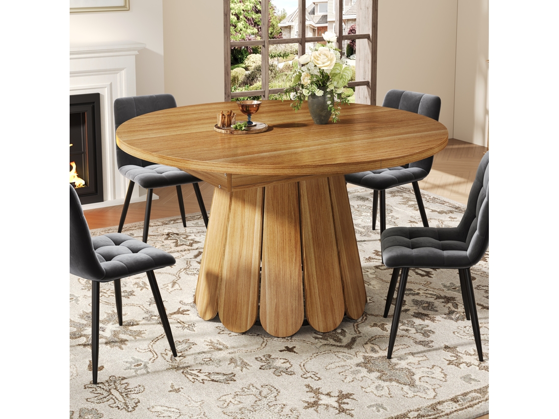 Mesa Em Madeira Transformável Redonda A Oval 118-158cm Versátil Varanda Cozinha Para 6 Pessoas Cor Castanho