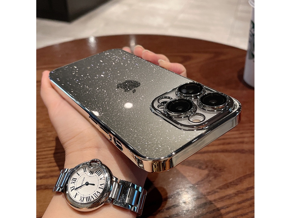 Capa Transparente Com Glitter Prateado E Estrela Para Iphone 17, Com Proteção Contra Quedas.