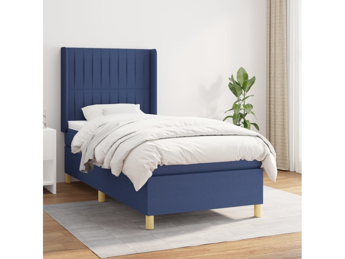 Vidaxl Cama Com Molas/colchão 90x190 Cm Tecido Azul