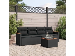 Vidaxl 5 Pcs Conjunto Sofás De Jardim Com Almofadões Vime Pe Preto