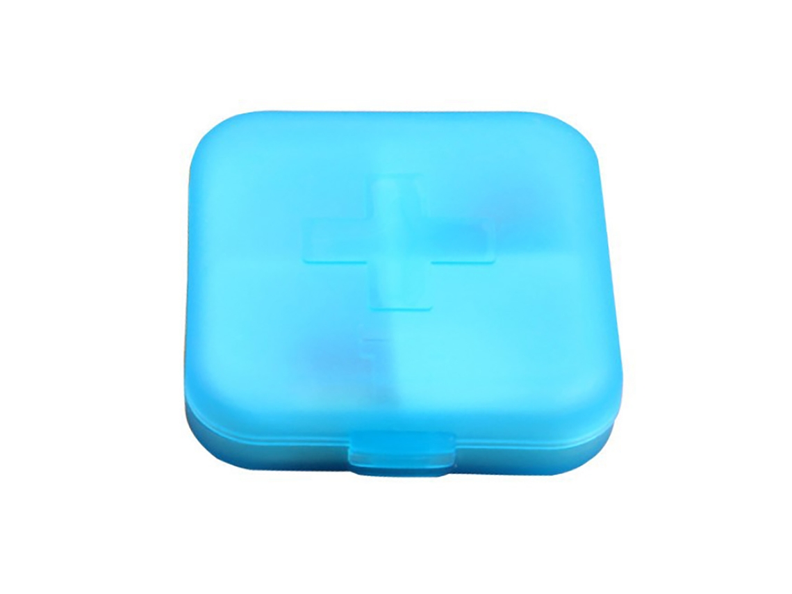 Organizador de remédios plástico portátil mini com 4 compartimentos para viagem vitaminas cápsulas com marca