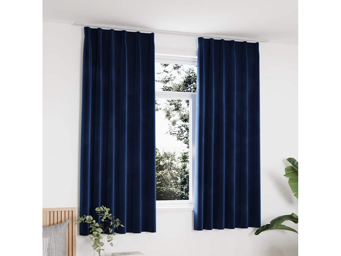 Vidaxl Cortinas Blackout C/ Ganchos 2 Pcs 140x175cm Veludo Azul Escuro