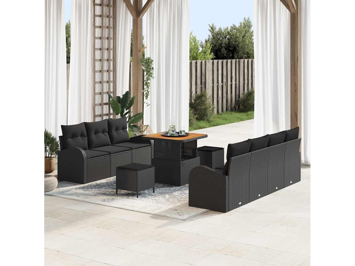 Vidaxl Conjunto De Sofá De Jardim 10 Unid. 9-número De Lugares Preto