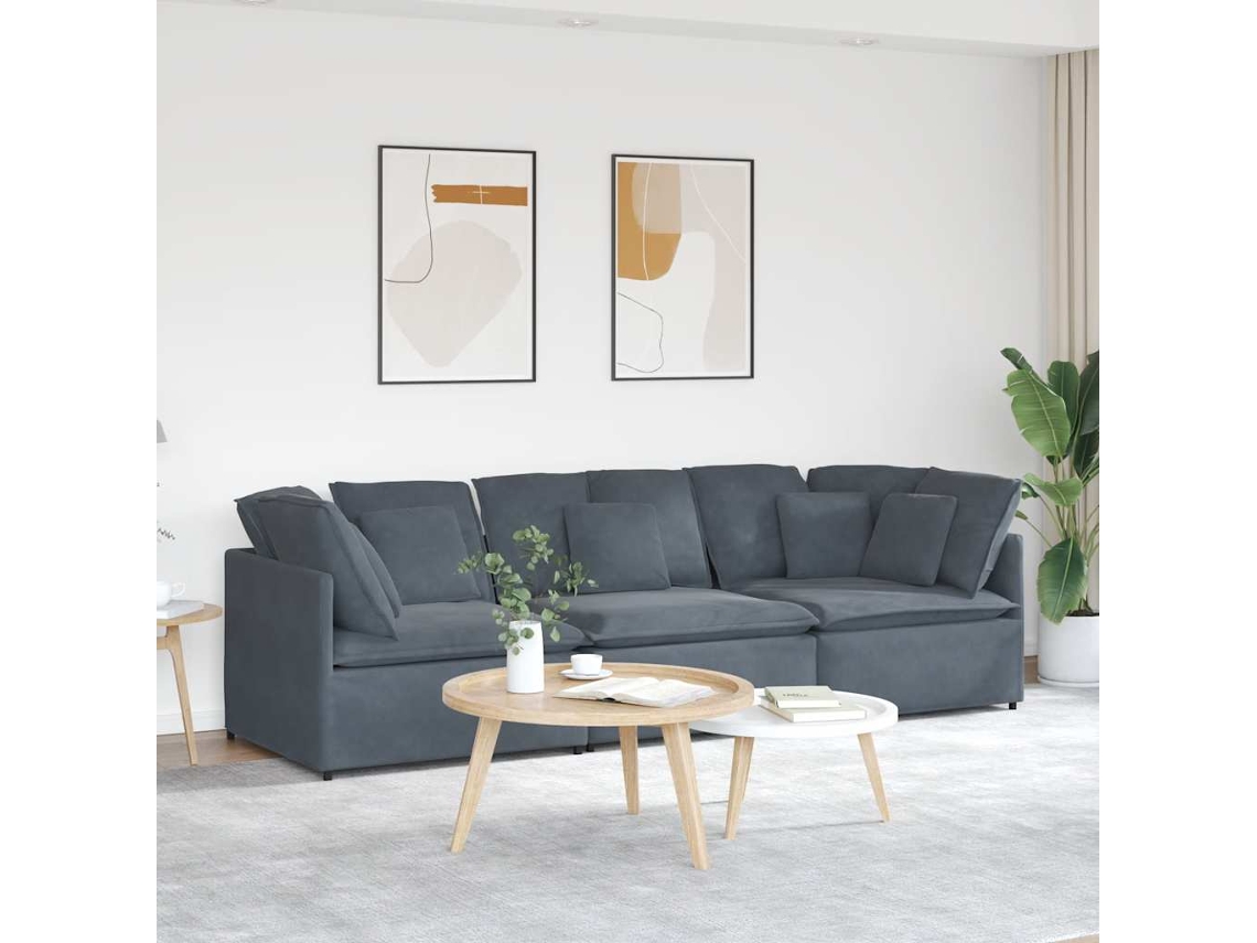 Vidaxl Sofá Modular Com Almofadas Veludo Cinzento-escuro