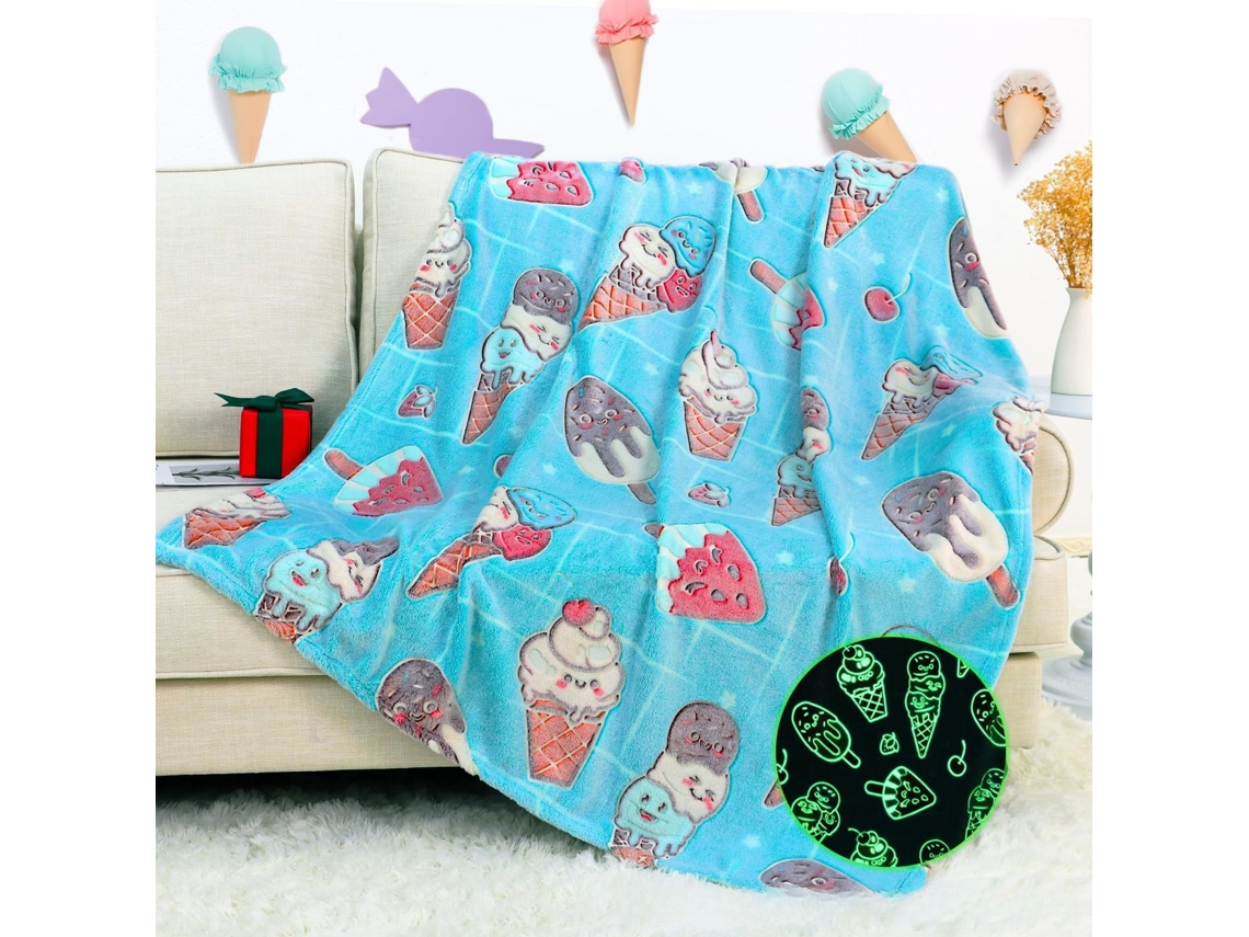 Manta De Flanela Estampada, Cobertor Fino E Quente Para Todas As Estações, Ideal Para Sesta, Escritório E Oferta 150x200cm Sorvete Hexinyigjly