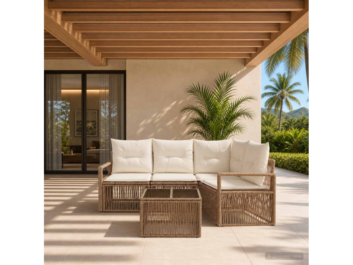 Vidaxl Conjunto De Sofá De Jardim 5 Unid. Bege Vime Pe