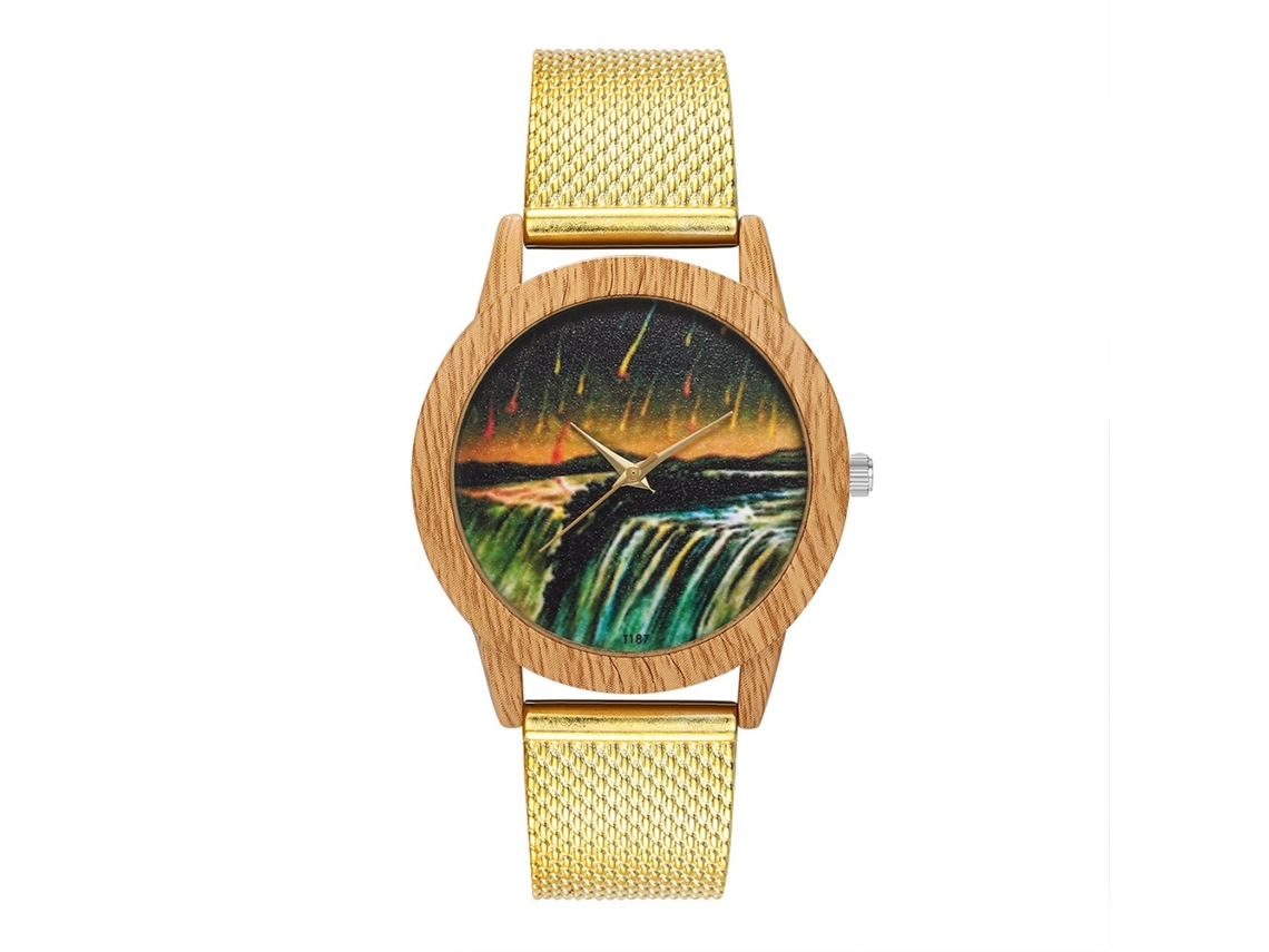 Relógio de pulso unissex Zhoulianfa com mecanismo de quartzo e pulseira de malha de silicone (dourado)