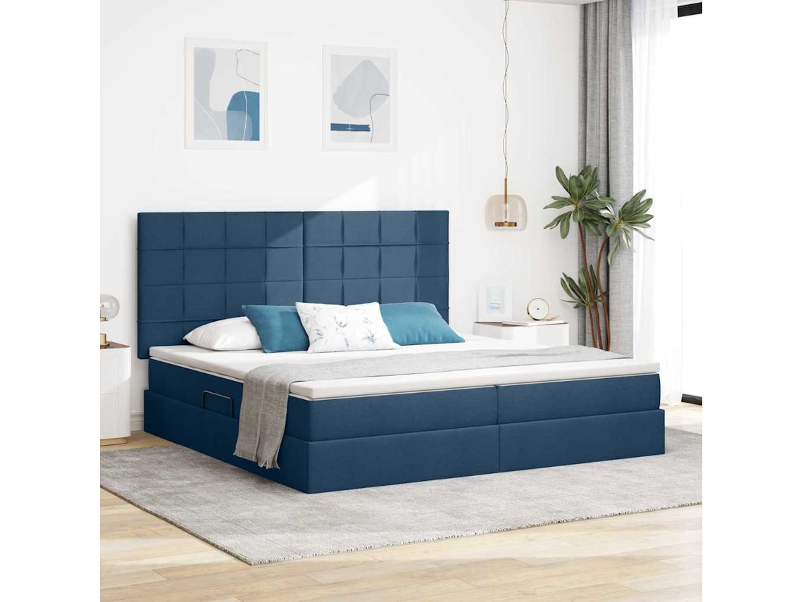 Vidaxl Cama De Armazenamento Led Com Colchão Azul 200 X 200 Cm Tecido