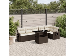 Vidaxl 7 Pcs Conjunto De Sofás Jardim C/ Almofadões Vime Pe Castanho
