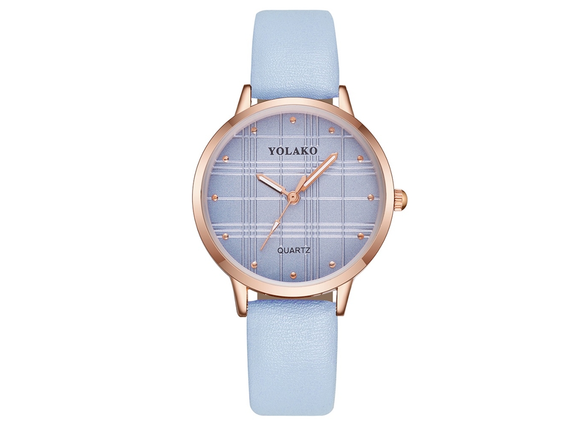 Relógio de Pulso Feminino Casual Elegante de Quartzo com Pulseira Pu Azul Claro