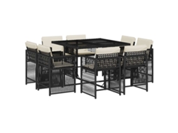 Conjunto de 9 Jantar para Jardim com Almofadões Vime Pe Preto MAISON EXCLUSIVE