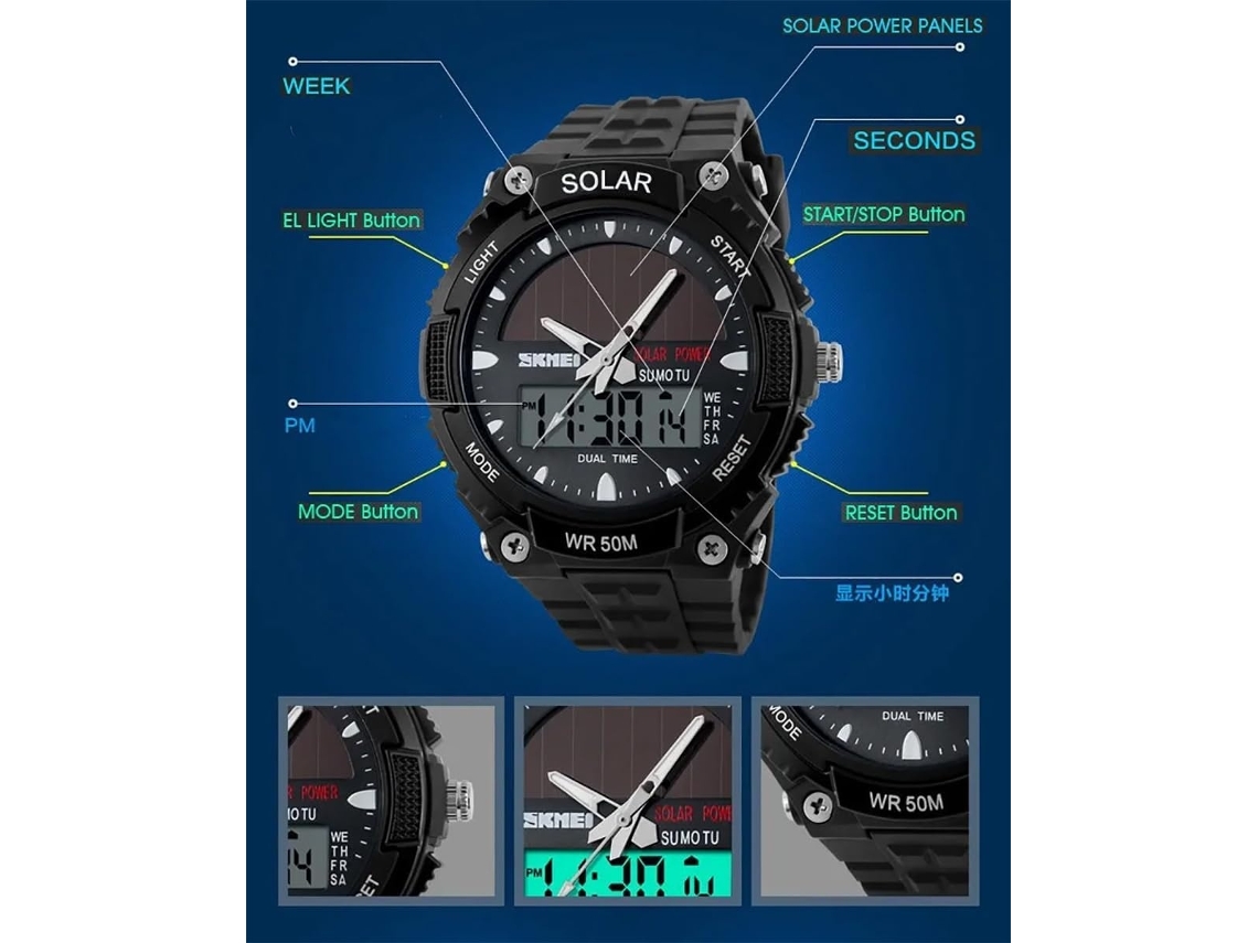 Lurelia Relógio Digital Masculino, Movimento De Quartzo, Visor Digital, Cronógrafo, Cronómetro, Alarme, Data/calendário, Luminoso, Pele, Silicone