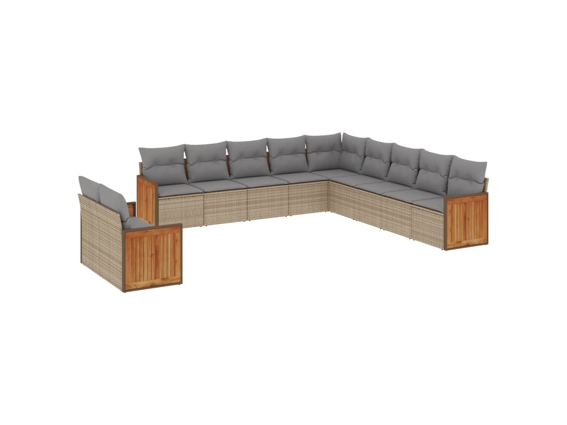 Conjunto 11 sofás de jardim c/ almofadões VIDAXL vime PE bege