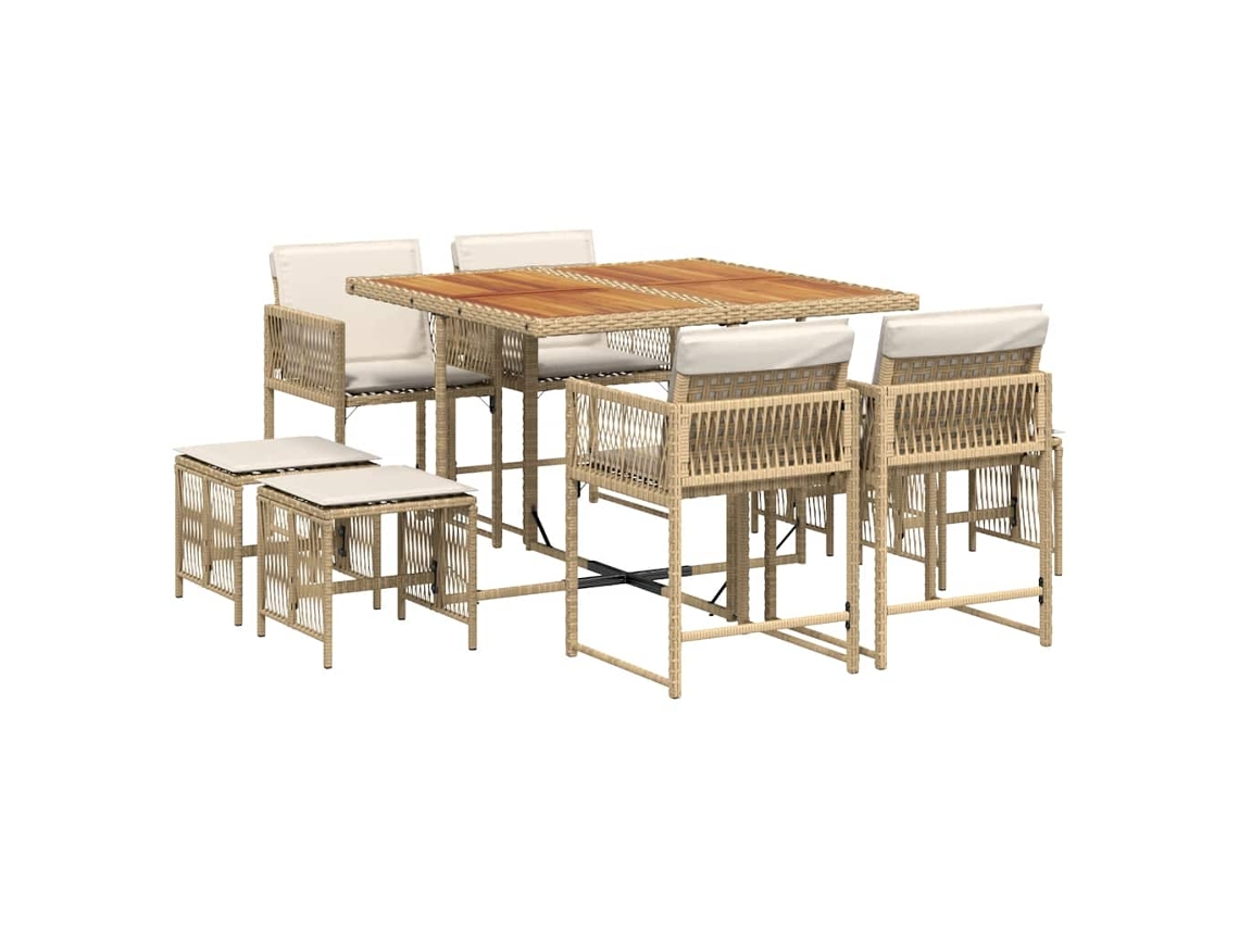 Conjunto de 9 Jantar para Jardim com Almofadões Vime Pe Bege MAISON EXCLUSIVE