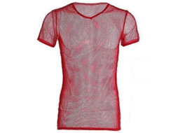 Camiseta Transparente De Malla Para Hombres Sexy Manga Corta Moda Casual Clubwear Verano Rojo L