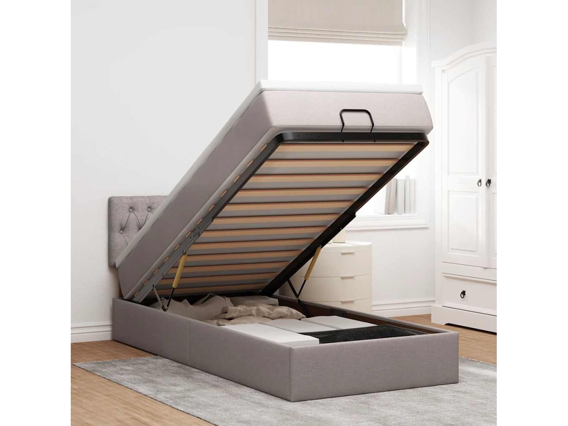Vidaxl Estrutura De Cama Otomana Com Colchão Tecido Cinzento 90x190cm
