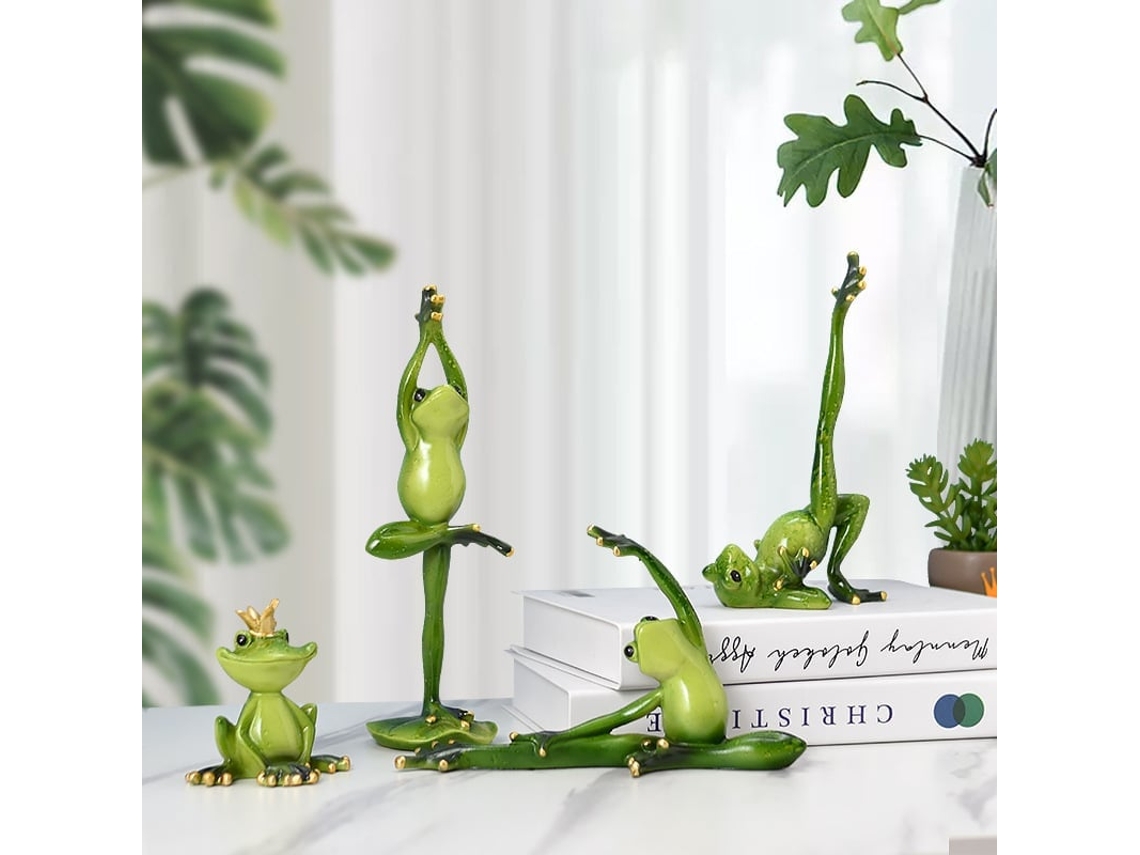 Conjunto De 4 Peças Enfeites Jardim Em Resina, Representando Sapos Praticando Ioga, Ideais Para Artesanato, Decoração De Armários Tv, Varandas
