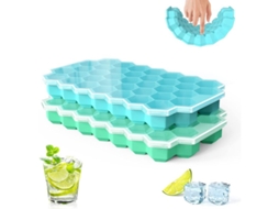 Conjunto de 2 Formas de Gelo de Silicone com Tampas, Azul Céu e Verde Menta, para Resfriar Bebidas | S/MARCA