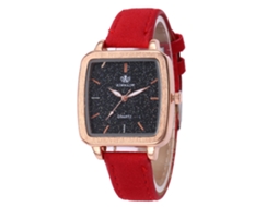 Reloj De Cuero Pu Casual De Moda Con Dial Cuadrado Simple Para Mujer (rojo)