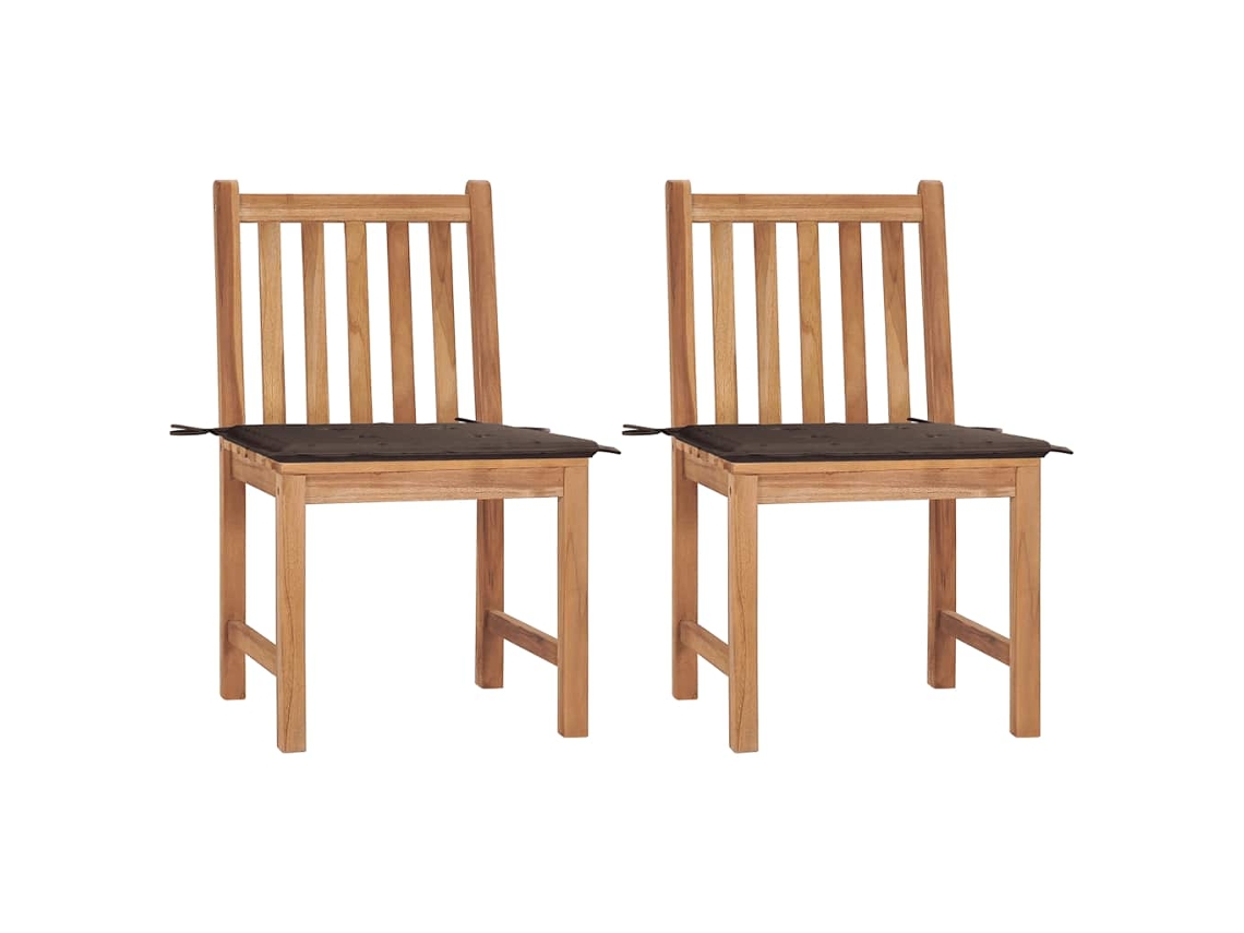 Vidaxl Cadeiras De Jardim C/ Almofadões 2 Pcs Teca Maciça
