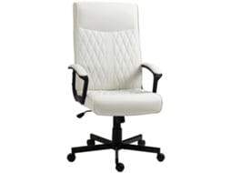 Cadeira de Escritório Couro Pu, Espuma, Nylon e Aço Cor Creme Branco 65x65x102-112,5cm Vinsetto