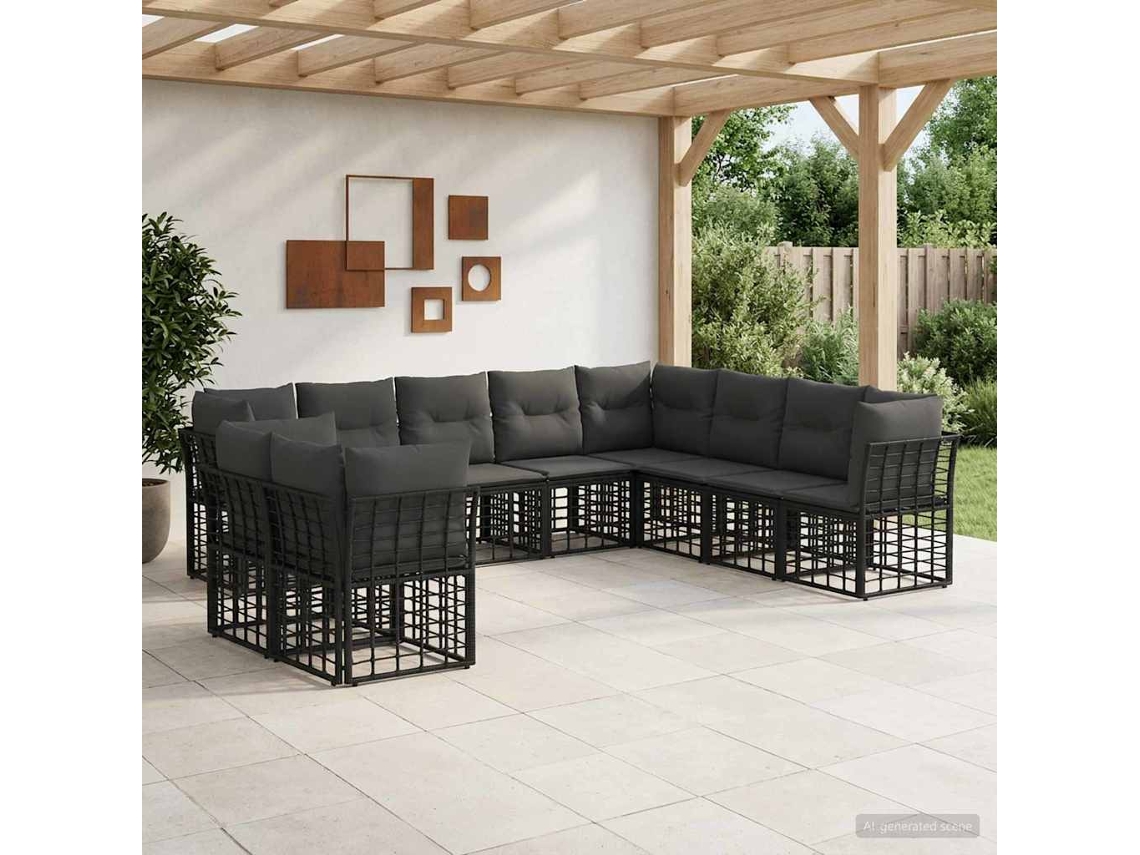 Vidaxl Conjunto De Sofás Para Exterior Preto Poliéster