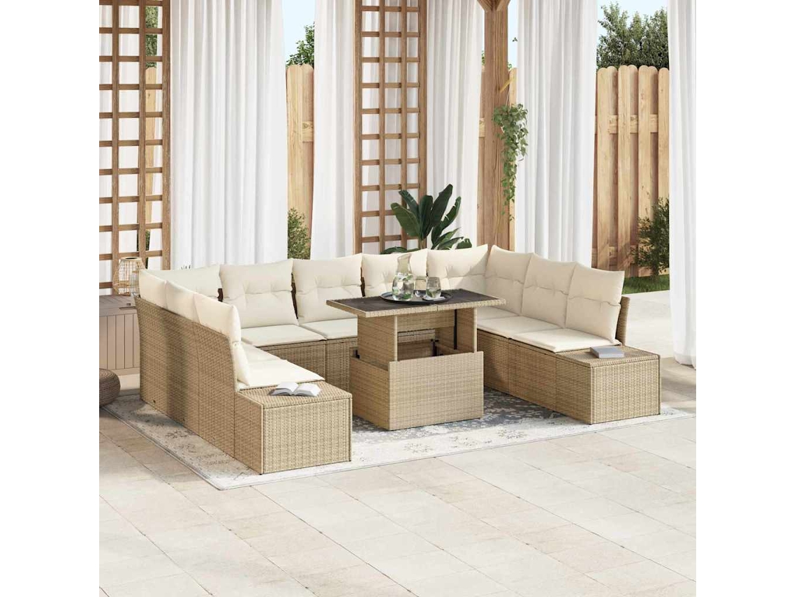 Vidaxl Conjunto De Sofá De Jardim 10 Unid. Bege E Creme Vime Pe