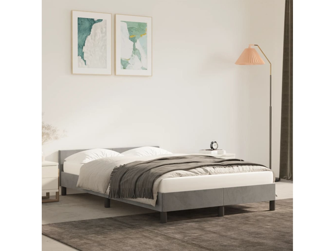 Estrutura De Cama Sem Colchão Cinza Claro Veludo