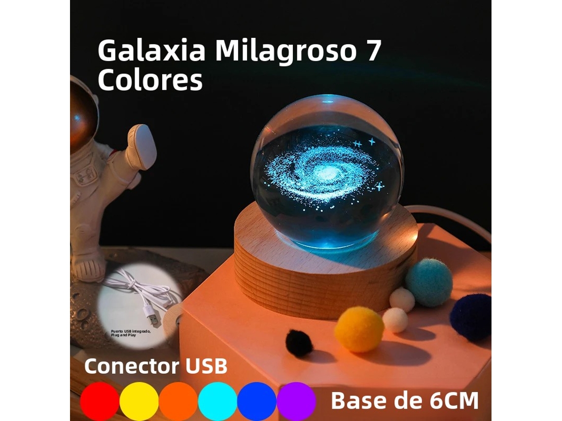 Luminária Noturna Led Usb Galaxy Crystal com Efeito 3d de Planeta e Lua. MDUG (6cm)