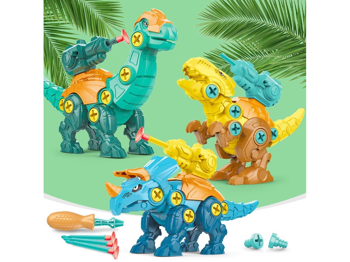 Primerox 3 Pack Brinquedos Dinossauros Montar Desmontar com Disparo Presente para Crianças
