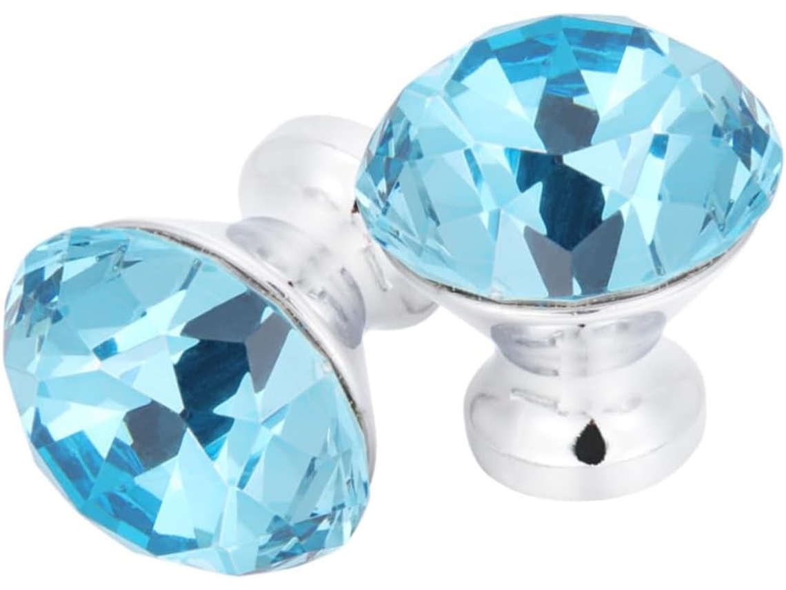 2 Puxadores De Cristal 30mm Com Acabamento Em Diamante E Furo Único