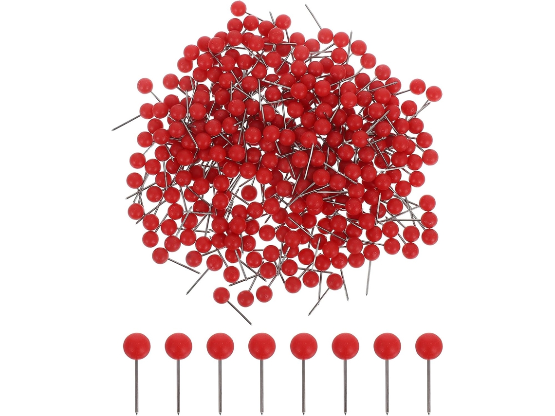 Alfinetes Vermelhos Villcase Para Mapas, 300 Unidades, Plástico E Aço Inoxidável, Alfinetes Para Quadros De Cortiça Em