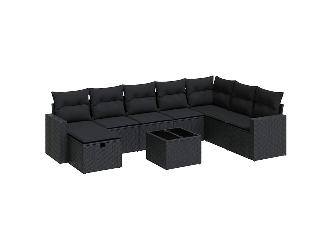Conjunto de 9 Sofás para Jardim com Almofadões Vime Pe Preto MAISON EXCLUSIVE (N/A)