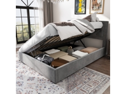 Cama Estofada 140x200 Cm Cinza Samt Com Gavetas Laterais Cabeceira Chesterfield