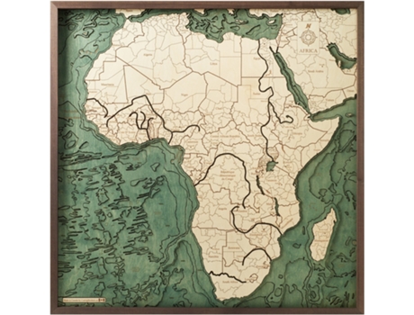 Mapa 3D com Moldura África Madeira Multicolorido 76X6X76 Cm CUTTING BROTHERS
