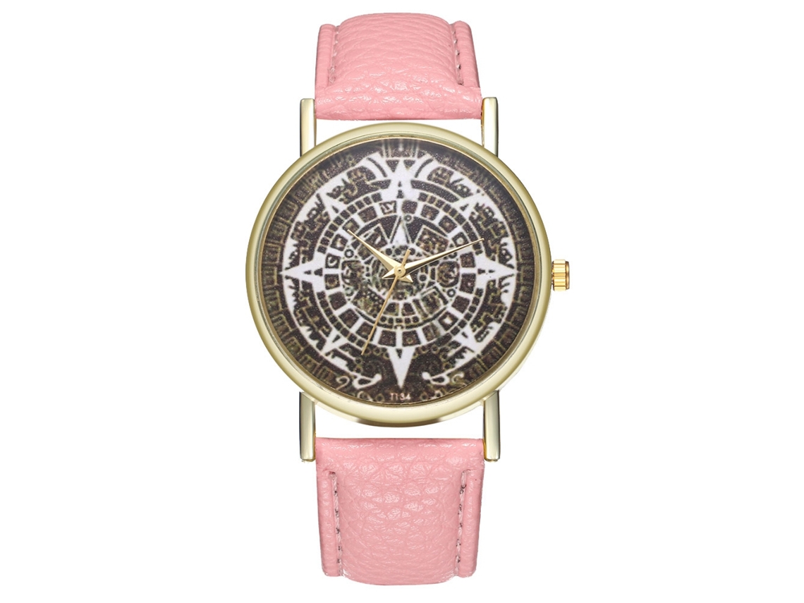 Relógio de Pulso Analógico de Quartzo com Pulseira de Pu Rosa Estilo Moderno Elegante